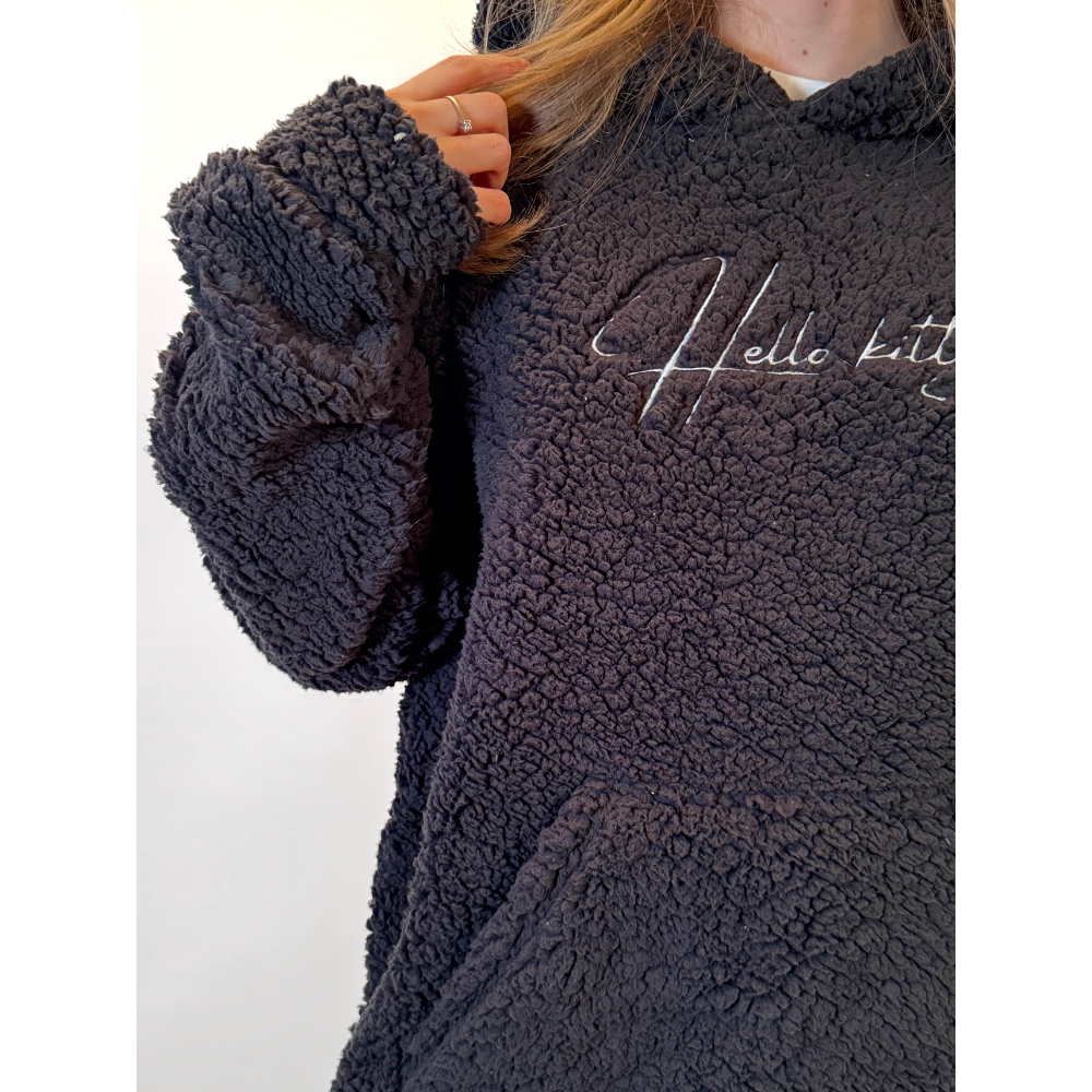 Hello Kitty Fluffy Oversized Hoodie - Black